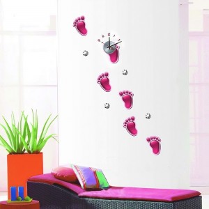 Footsteps ρολόι τοίχου αυτοκόλλητο από βινύλιο σε ροζ χρώμα 84.5x134.3 εκ
