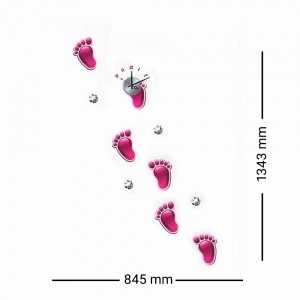Footsteps ρολόι τοίχου αυτοκόλλητο από βινύλιο σε ροζ χρώμα 84.5x134.3 εκ