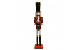 Χριστουγεννιάτικος ξύλινος διακοσμητικός καρυοθραύστης με κόκκινη και λευκή στολή 90 εκ