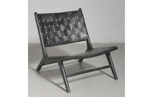 Lounge καρέκλα με μεταλλικό σκελετό και επένδυση από πλεκτό δέρμα σε μαύρο χρώμα  81x65x72 εκ