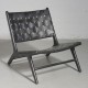 Lounge καρέκλα με μεταλλικό σκελετό και επένδυση από πλεκτό δέρμα σε μαύρο χρώμα  81x65x72 εκ