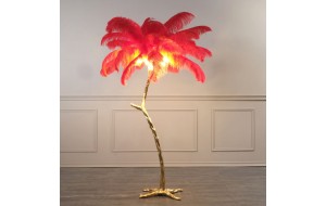 Ostrich επιδαπέδιο φωτιστικό με κόκκινο φύλλα σε χρυσή βάση 120x170 εκ