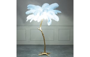 Ostrich επιδαπέδιο φωτιστικό με γαλάζιο φύλλα σε χρυσή βάση 120x170 εκ