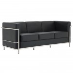 Genova καναπές τριθέσιος με μαύρο Pu και inox 188x73x71 εκ