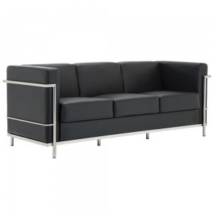 Genova καναπές τριθέσιος με μαύρο Pu και inox 188x73x71 εκ