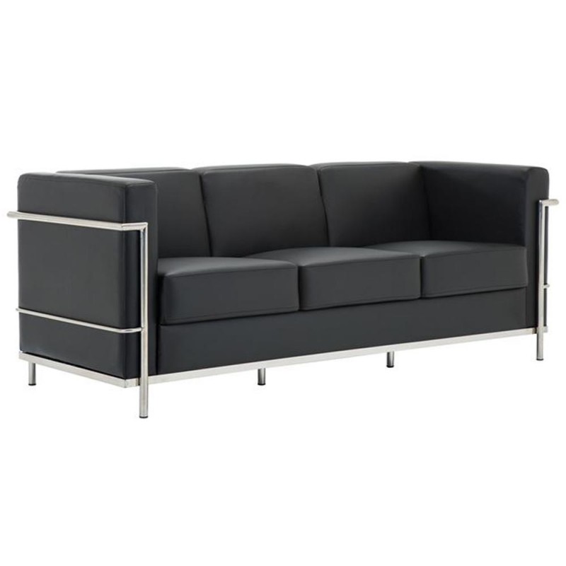 Genova καναπές τριθέσιος με μαύρο Pu και inox 188x73x71 εκ
