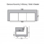 Genova καναπές τριθέσιος με μαύρο Pu και inox 188x73x71 εκ