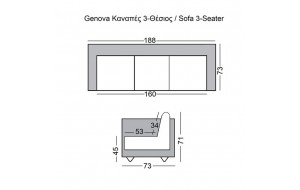 Genova καναπές τριθέσιος με μαύρο Pu και inox 188x73x71 εκ