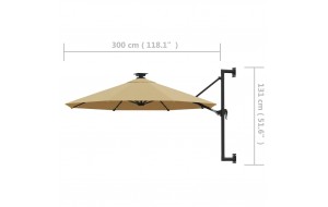 Ομπρέλα Τοίχου με LED Taupe 300 εκ. με Μεταλλικό Ιστό