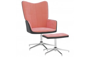 Πολυθρόνα relax ροζ από βελούδο και PVC με σκαμπό