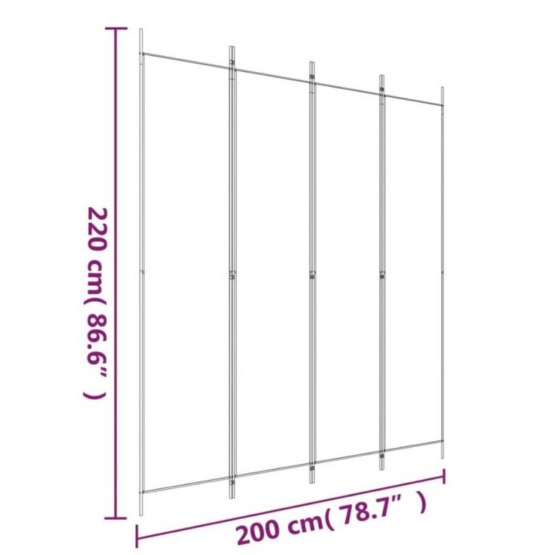 Διαχωριστικό Δωματίου με 4 Πάνελ Μαύρο 200 x 220 εκ. Υφασμάτινο