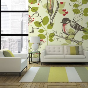 Φωτοταπετσαρία - Bird and lilies vintage pattern 200x154 εκ