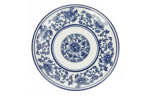 Vintage πιάτο λευκό πορσελάνης διακοσμημένο με μπλε λουλούδια 20x20 εκ