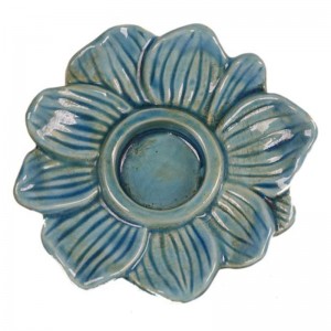 Λουλούδι διακοσμητικό κεραμικό σε γαλάζιο χρώμα 16x16x4 εκ