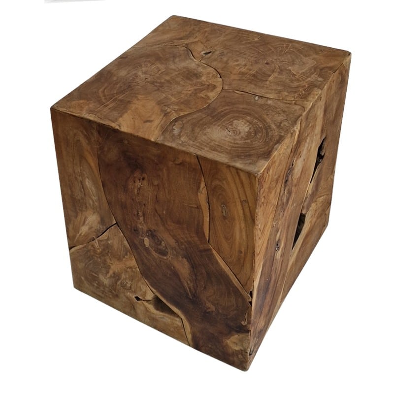 Σκαμπό κύβος ξύλινο σε φυσικό σκούρο χρώμα 40 εκ