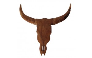Διακοσμητικό τοίχου κεφάλι ταύρου ξύλινο σε φυσική απόχρωση με κέρατα 60x4x64 εκ