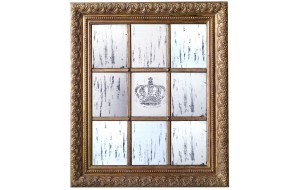 Καθρέπτης vintage ξύλινος σε φυσική απόχρωση με απεικονιζόμενη κορώνα στο κέντρο 91.4x106.7x6.35 εκ