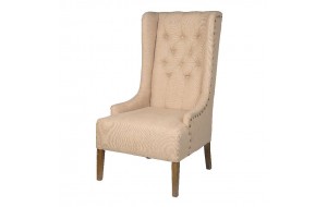 Καρέκλα με ψηλή πλάτη εκρού βελούδινη και ξύλινα πόδια σε καφέ χρώμα 62x72x117 εκ