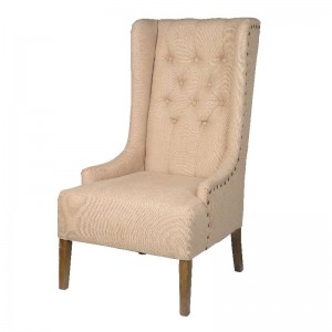 Καρέκλα με ψηλή πλάτη εκρού βελούδινη και ξύλινα πόδια σε καφέ χρώμα 62x72x117 εκ