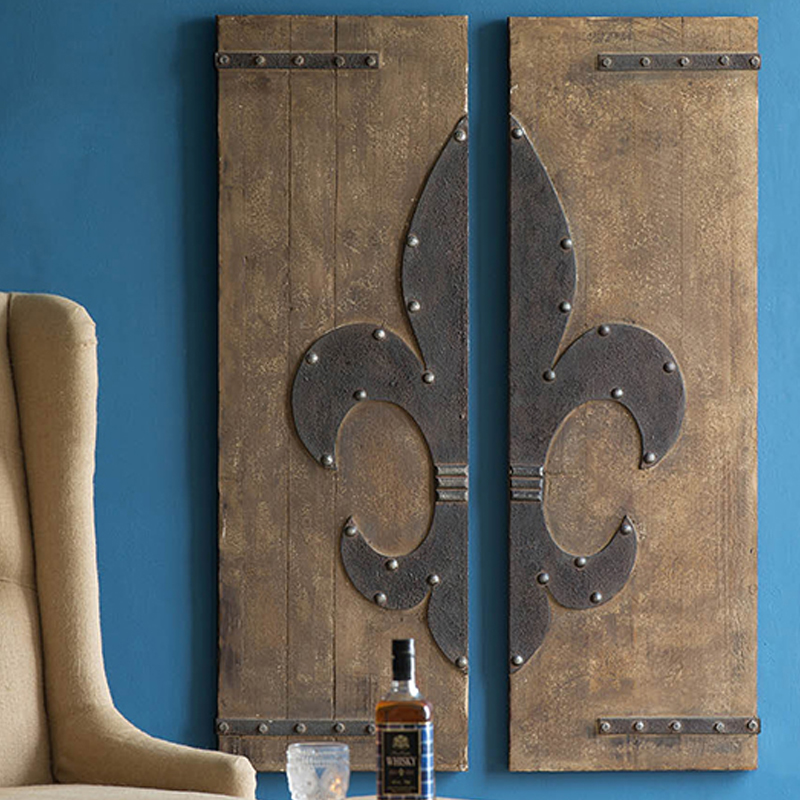 Fleur De Lys διακοσμητικό ξύλινο επιτοίχιο πάνελ σε φυσική απόχρωση 80x120 εκ