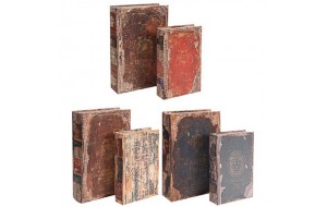 Παλαιωμένα βιβλία κουτιά διακοσμητικά σετ των έξι τεμαχίων  από ξύλο και ύφασμα 33x22x7 εκ