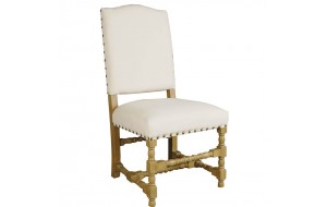 Καρέκλα Vintage ξύλινη με μαξιλάρι και πλάτη λευκού υφάσματος και σκελετό σε φυσικό χρώμα 54.6x52.1x108.7 εκ