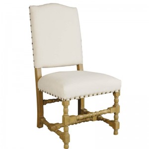 Καρέκλα Vintage ξύλινη με μαξιλάρι και πλάτη λευκού υφάσματος και σκελετό σε φυσικό χρώμα 54.6x52.1x108.7 εκ