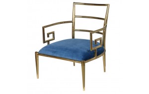 Πολυθρόνα coletta μεταλλική σε χρυσή απόχρωση με μπλε μαξιλάρι με μπράτσα 67.3x75x85 εκ