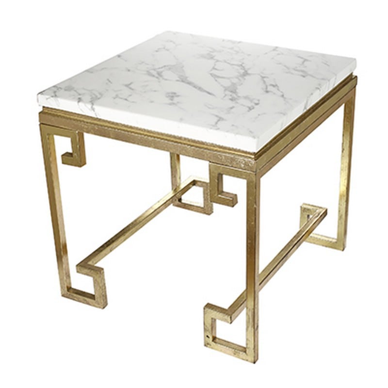 Τραπεζάκι βοηθητικό με feaux marble επιφάνεια με χρυσό μεταλλικό σκελετό