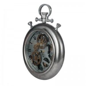 Hereford ρολόι τοίχου με εμφανή μηχανισμό από μέταλλο και γυαλί σε ασημί απόχρωση 29x6x38 εκ