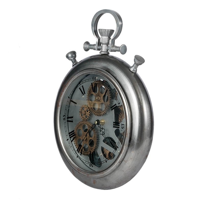 Hereford ρολόι τοίχου με εμφανή μηχανισμό από μέταλλο και γυαλί σε ασημί απόχρωση 29x6x38 εκ