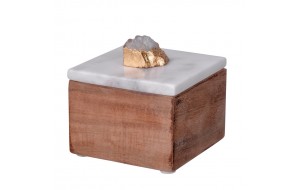 Amethyst ξύλινο κουτί αποθήκευσης σε φυσική απόχρωση με μαρμάρινο καπάκι 10x10x7.5 εκ