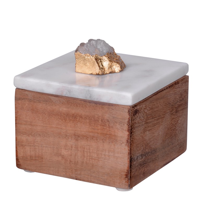 Amethyst ξύλινο κουτί αποθήκευσης σε φυσική απόχρωση με μαρμάρινο καπάκι 10x10x7.5 εκ