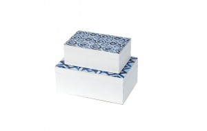 Κουτιά αποθήκευσης διακοσμητικά ξύλινα με μπλε λεπτομέρειες σετ δύο τεμαχίων 20.1x13.2x8.3 εκ