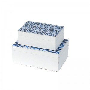 Κουτιά αποθήκευσης διακοσμητικά ξύλινα με μπλε λεπτομέρειες σετ δύο τεμαχίων 20.1x13.2x8.3 εκ
