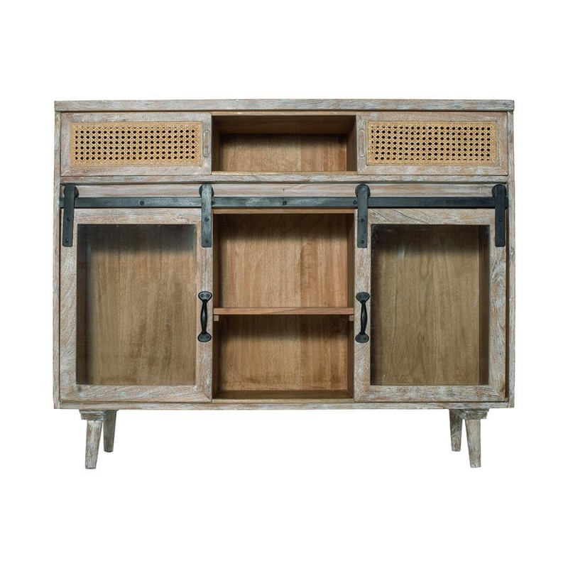 Sila ξύλινος μπουφές με ντουλάπια βιτρίνα και συρτάρια από ρατάν 91.4x40.6x114.3 εκ
