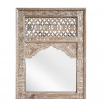 Mirroki Panels ξύλινος καθρέπτης τοίχου με σκαλιστό πλαίσιο σε απόχρωση λευκής πατίνας 120x90 εκ