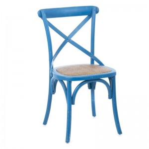 Ξύλινη ρετρό καρέκλα σε μπλε χρώμα με χιαστί πλάτη 45x45x88 εκ