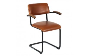 Καρέκλα με μπράτσα με μεταλλικό σκελετό και δερμάτινο κάθισμα 56x52x83 εκ