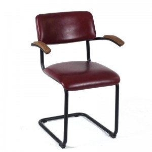 Καρέκλα δερμάτινη μπορντό και μεταλλικά μαύρα μπράτσα και πόδια 56x52x83 εκ