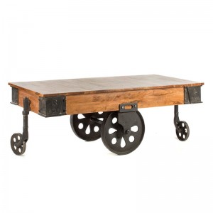 Industrial τραπέζι σαλονιού ξύλινο σε καφέ χρώμα 135x65x45 εκ