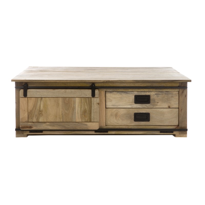 Aatrox ξύλινο τραπεζάκι σαλονιού σε φυσική απόχρωση με δύο συρτάρια και ένα συρόμενο πορτάκι 135x75x45 εκ