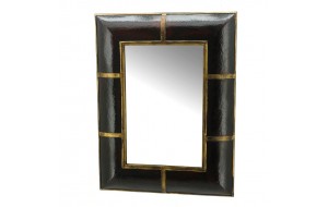 Καθρέφτης με ξύλινο πλαίσιο και δέρμα 40x56 εκ