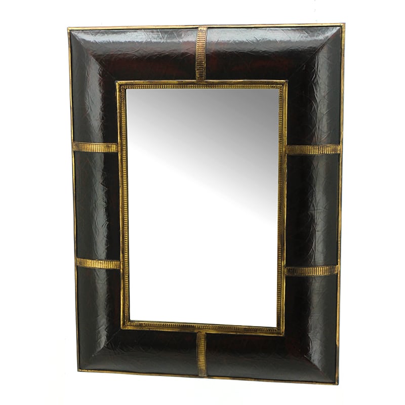 Καθρέφτης με ξύλινο πλαίσιο και δέρμα 40x56 εκ | Echo Deco