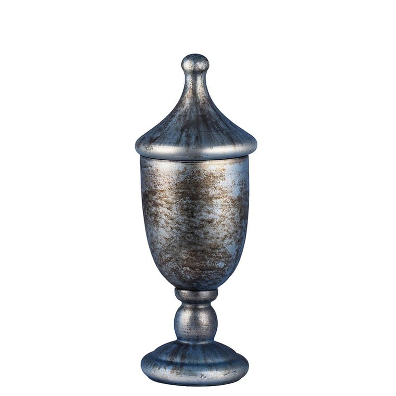Δοχείο μεταλλικό διακοσμητικό με καπάκι trophy σε μπλε απόχρωση αντικέ 15x38 εκ