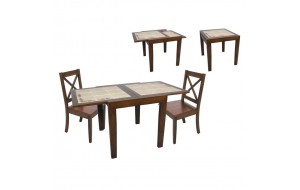 Τραπέζι φαγητού ανοιγόμενο ξύλινο καφέ με κεραμική επιφάνεια μπεζ 82x82x75 εκ
