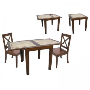 Τραπέζι φαγητού ανοιγόμενο ξύλινο καφέ με κεραμική επιφάνεια μπεζ 82x82x75 εκ