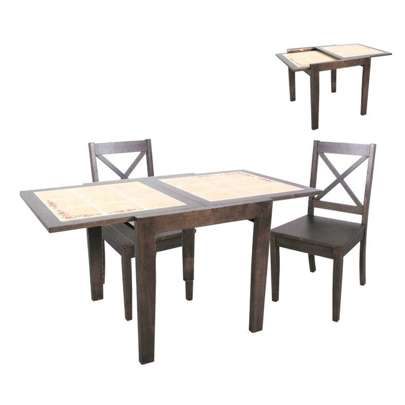 Τραπέζι φαγητού ανοιγόμενο ξύλινο καφέ με κεραμική επιφάνεια μπεζ 73x81x75 εκ