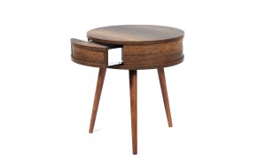 Yuva Barok τραπέζι βοηθητικό στρογγυλό ξύλινο σε καφέ χρώμα 51.5x51.5x58 εκ