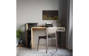 Γραφείο ξύλινο σε φυσική απόχρωση με ένα συρτάρι και ράφια μεταλλικά πόδια loyd 141x60x92 εκ